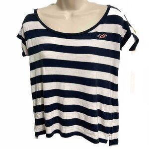 HOLLISTER Blue White Nautical Stripe Short Sleeve Scoop Tshirt Womens Medium